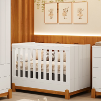 Berço Lotus Americano Vira Mini Cama Com Frisos Branco Fosco