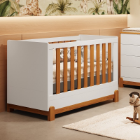 Berço Lotus Americano Vira Mini Cama Branco Fosco Com Savana