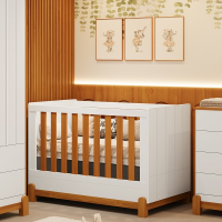 Berço Lotus Americano Vira Mini Cama Com Frisos Branco Fosco Com Savana