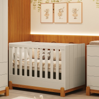 Berço Lotus Americano Vira Mini Cama Com Frisos Areia Fosco