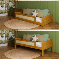 Cama Montessoriana Carneiros Mel – Madeira/Mdf com Grade de Proteção com Detalhe em Palha 197x95cm