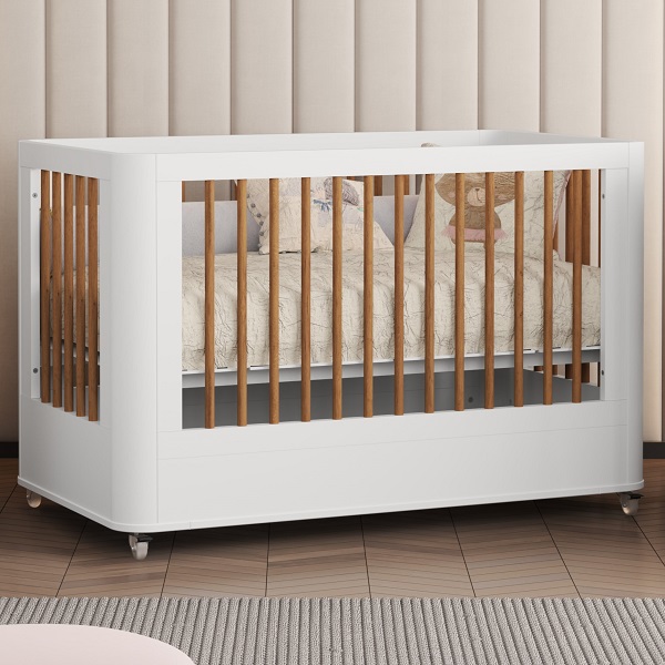 Berço Bia Slim Americano Vira Mini Berço e Mini Cama Branco Fosco Com Savana Berço Bia Slim Americano Vira Mini Berço e Mini Cama Branco Fosco Com Savana