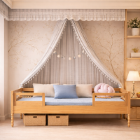 Cama Solteirão Montessoriana Ábaco Mel – Madeira/Mdf 3 em 1 com Grades Removíveis 199x95cm