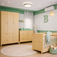 Quarto Completo Bebê Gracia Naturale - Berço + Cômoda + Guarda-Roupa 3 Portas