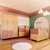 Quarto Completo Bebê Gracia Rose Naturale - Berço + Cômoda + Guarda-Roupa 3 Portas