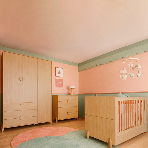 Quarto Completo Bebê Gracia Naturale - Berço + Cômoda Gaveteiro + Guarda-Roupa 3 Portas